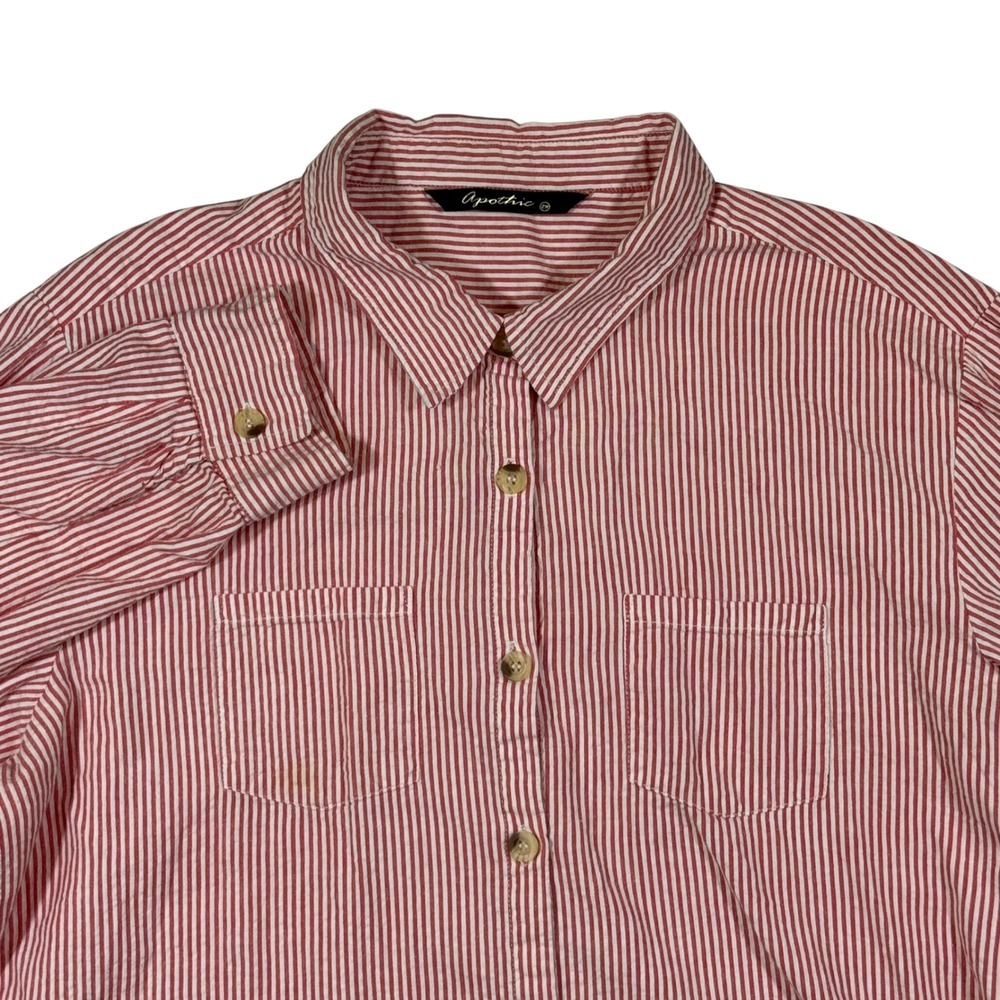 Apothic Button Down‎ Shirt Womens 2X Red White Seersucker Coastal Grandmother